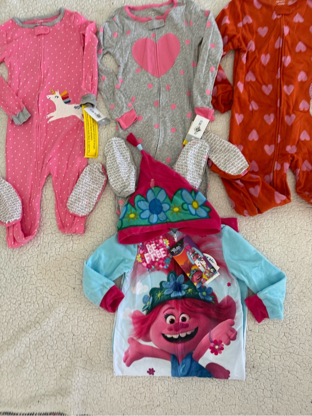 New girls Sz 4T Carter's Pink, Gray, Aqua & Orange Trolls Character Pajama Set